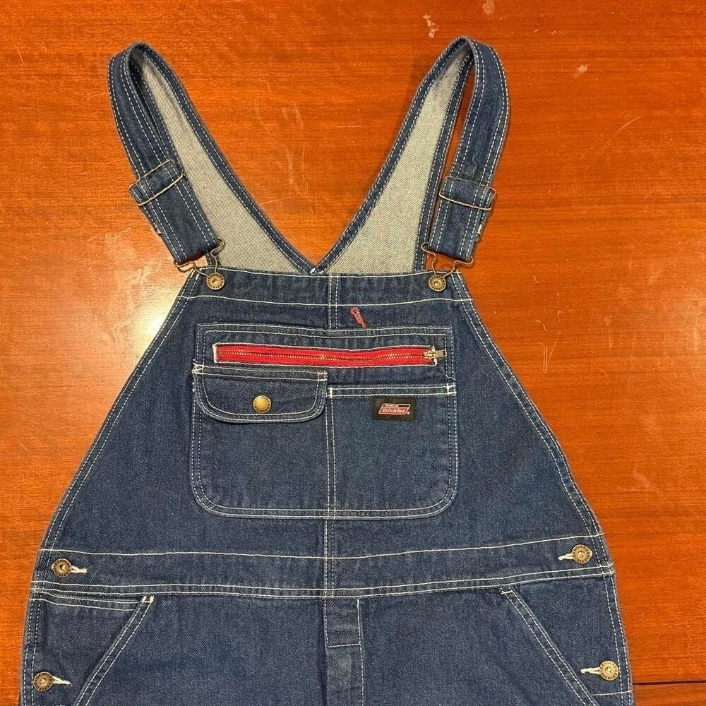 Genuine Dickies Bib Denim Overalls Indigo Blue Medium Regular Festival Workwear - Picture 3 of 15
